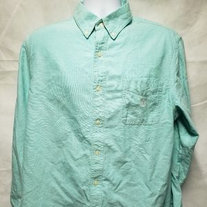 Mens chaps green button down dress shirt L